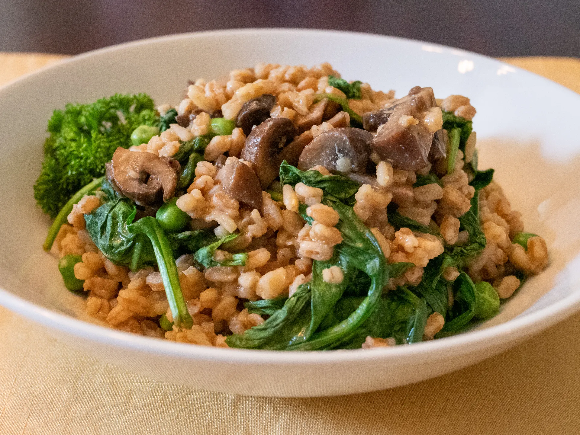 Spinach and Mushroom Farro Risotto